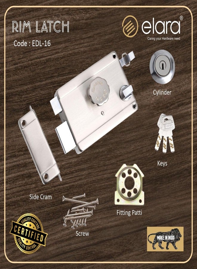 إلارا قفل Elara Rim Latch 1CK للباب الرئيسي، مناسب للأبواب الخشبية، قفل باب خشبي يفتح من الداخل مع 3 مفاتيح نحاسية قابلة للعكس (تشطيب SS، EDL-16، مفتاح فائق) - Image 4