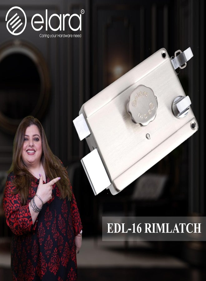 إلارا قفل Elara Rim Latch 1CK للباب الرئيسي، مناسب للأبواب الخشبية، قفل باب خشبي يفتح من الداخل مع 3 مفاتيح نحاسية قابلة للعكس (تشطيب SS، EDL-16، مفتاح فائق) - Image 2