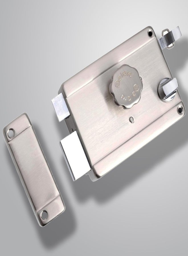 إلارا قفل Elara Rim Latch 1CK للباب الرئيسي، مناسب للأبواب الخشبية، قفل باب خشبي يفتح من الداخل مع 3 مفاتيح نحاسية قابلة للعكس (تشطيب SS، EDL-16، مفتاح فائق) - Image 1