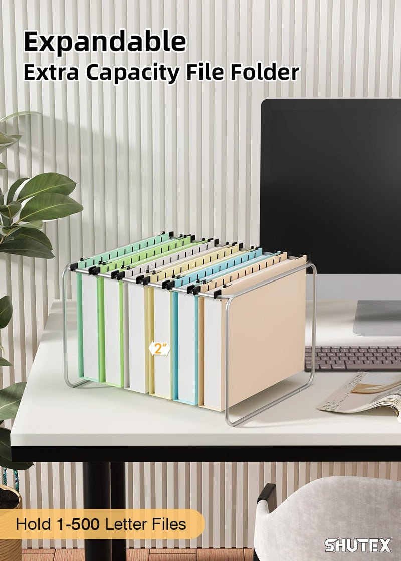 SHUTEX Extra Capacity Plastic Hanging File Folder,12 Pack Reinforced Hang Folders Letter Size,Heavy Duty 2 Inch Expansion,Filing Cabinet Folders,for Bulk Files, Medical Charts, Pastel Colors - Image 4