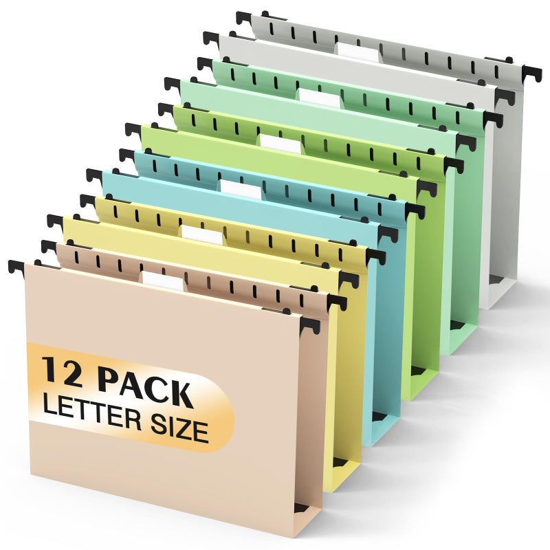 SHUTEX Extra Capacity Plastic Hanging File Folder,12 Pack Reinforced Hang Folders Letter Size,Heavy Duty 2 Inch Expansion,Filing Cabinet Folders,for Bulk Files, Medical Charts, Pastel Colors - Image 1