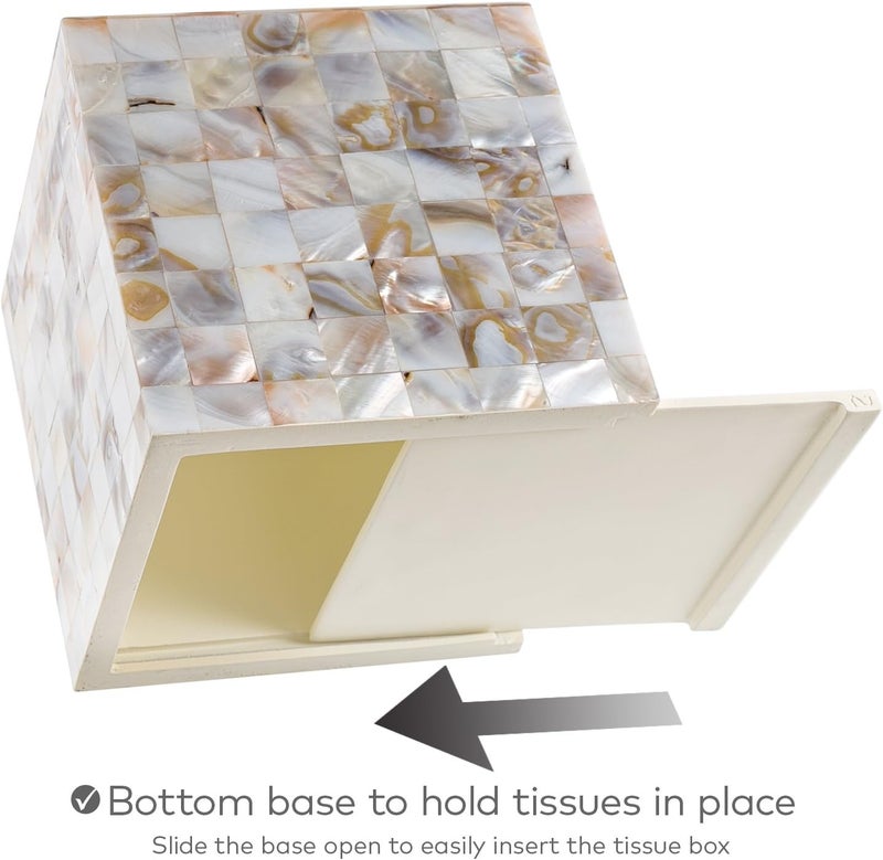 Creative Scents Milano Tissue Box Cover Square – Decorative Tissue Holder for Bathroom - Beautiful Natural Mother of Pearl Capiz Shells Tissue Box Holder - Cube Tissue Box Cover with Durable Bottom Slider - Image 3