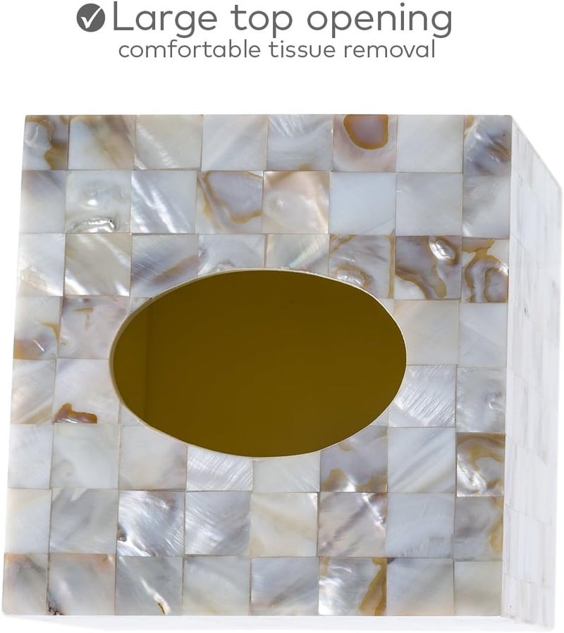 Creative Scents Milano Tissue Box Cover Square – Decorative Tissue Holder for Bathroom - Beautiful Natural Mother of Pearl Capiz Shells Tissue Box Holder - Cube Tissue Box Cover with Durable Bottom Slider - Image 4