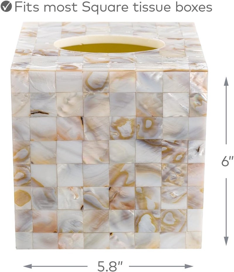 Creative Scents Milano Tissue Box Cover Square – Decorative Tissue Holder for Bathroom - Beautiful Natural Mother of Pearl Capiz Shells Tissue Box Holder - Cube Tissue Box Cover with Durable Bottom Slider - Image 5
