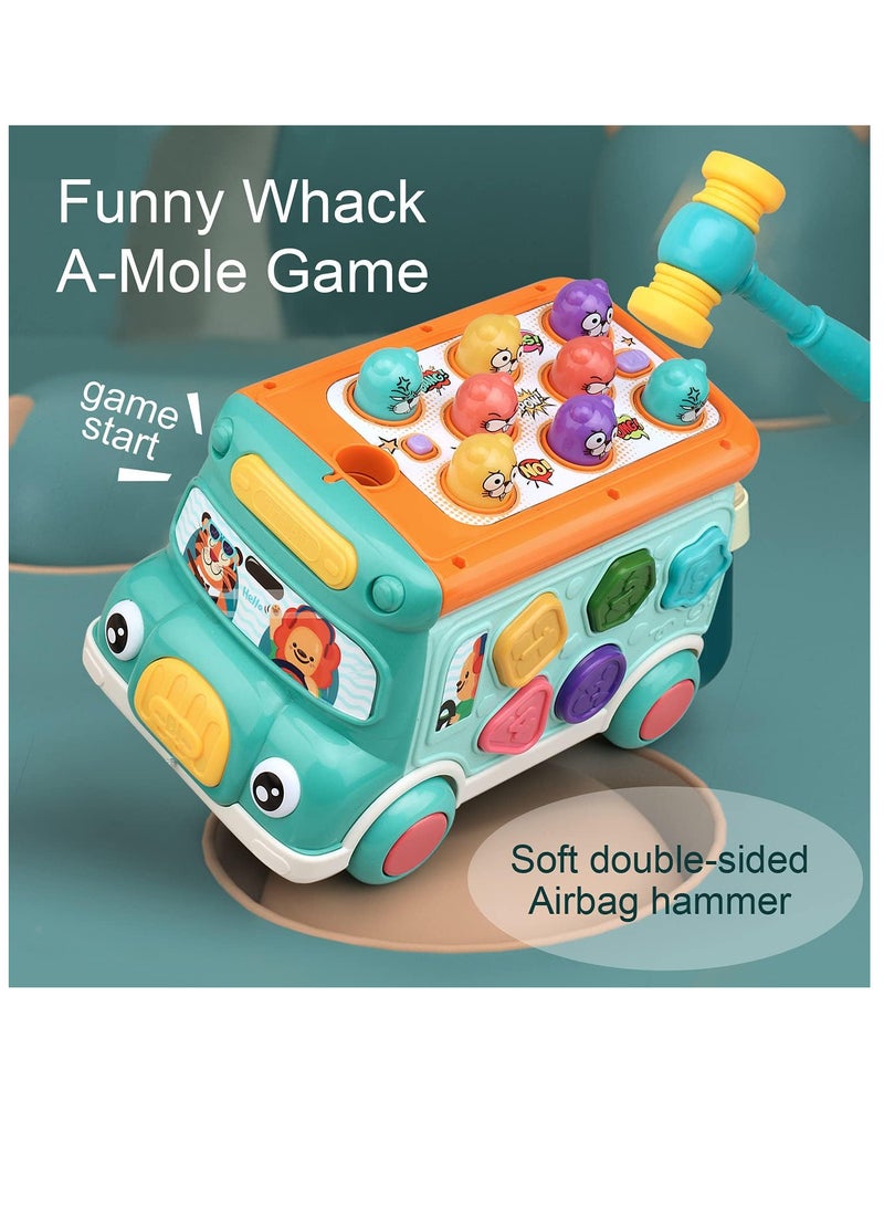 TFIXOL Push Pull Bus Toy, Baby Musical Learning Toys with Sound & Light, Whack-a-Mole Game, Shape Matching, Gear, Toy Clock, Activity Bus Toy Early Education Gift for Toddler Boys Girls - Image 4