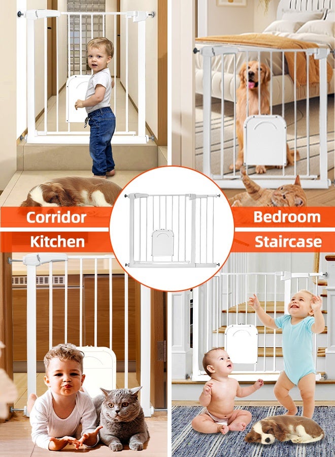 Beauenty Baby Gate, with adjustable pet door, 76-84cm + 20cm extension piece, suitable for widths of 76-104cm, suitable for pet enclosures, doorways, corridors, and stairs (76-104CM) ﻿ - Image 4