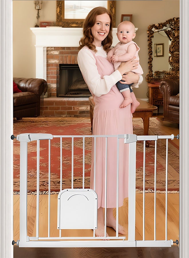 Beauenty Baby Gate, with adjustable pet door, 76-84cm + 20cm extension piece, suitable for widths of 76-104cm, suitable for pet enclosures, doorways, corridors, and stairs (76-104CM) ﻿ - Image 1