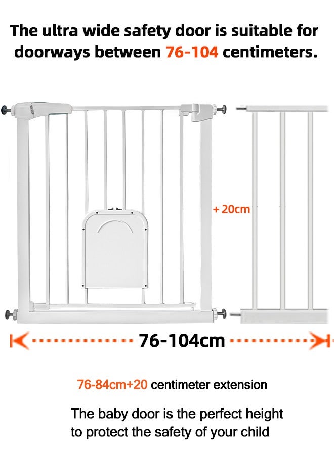 Beauenty Baby Gate, with adjustable pet door, 76-84cm + 20cm extension piece, suitable for widths of 76-104cm, suitable for pet enclosures, doorways, corridors, and stairs (76-104CM) ﻿ - Image 2