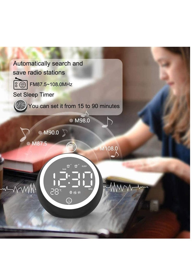 Y&D - Digital Alarm Clock Bedside Radio Clocks,Bluetooth Speaker,Dual Alarm,Snooze,Dimmer,Sleep Timer,Night Lights,FM Radio,Thermometer,Backup Battery System(Black) - Image 1