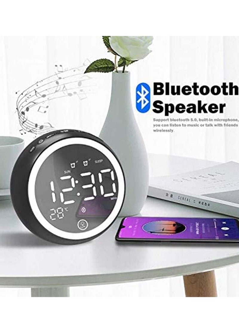 Y&D - Digital Alarm Clock Bedside Radio Clocks,Bluetooth Speaker,Dual Alarm,Snooze,Dimmer,Sleep Timer,Night Lights,FM Radio,Thermometer,Backup Battery System(Black) - Image 1
