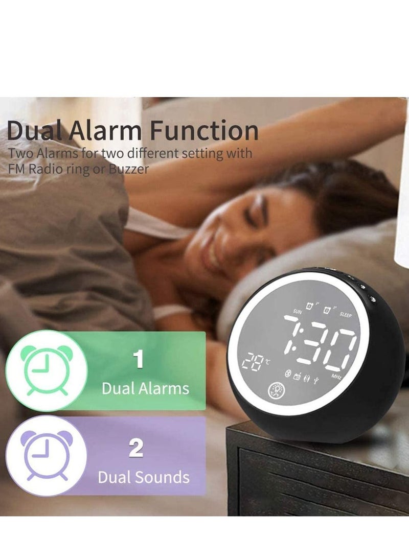 Y&D - Digital Alarm Clock Bedside Radio Clocks,Bluetooth Speaker,Dual Alarm,Snooze,Dimmer,Sleep Timer,Night Lights,FM Radio,Thermometer,Backup Battery System(Black) - Image 1