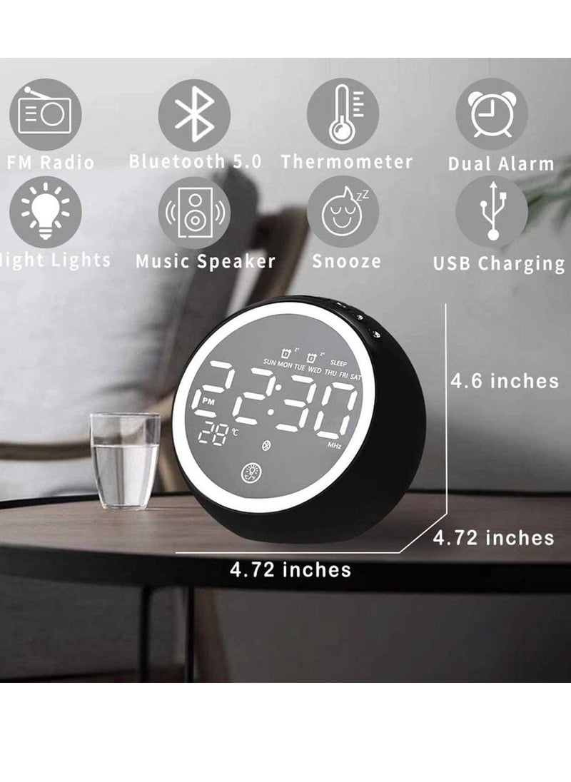 Y&D - Digital Alarm Clock Bedside Radio Clocks,Bluetooth Speaker,Dual Alarm,Snooze,Dimmer,Sleep Timer,Night Lights,FM Radio,Thermometer,Backup Battery System(Black) - Image 1