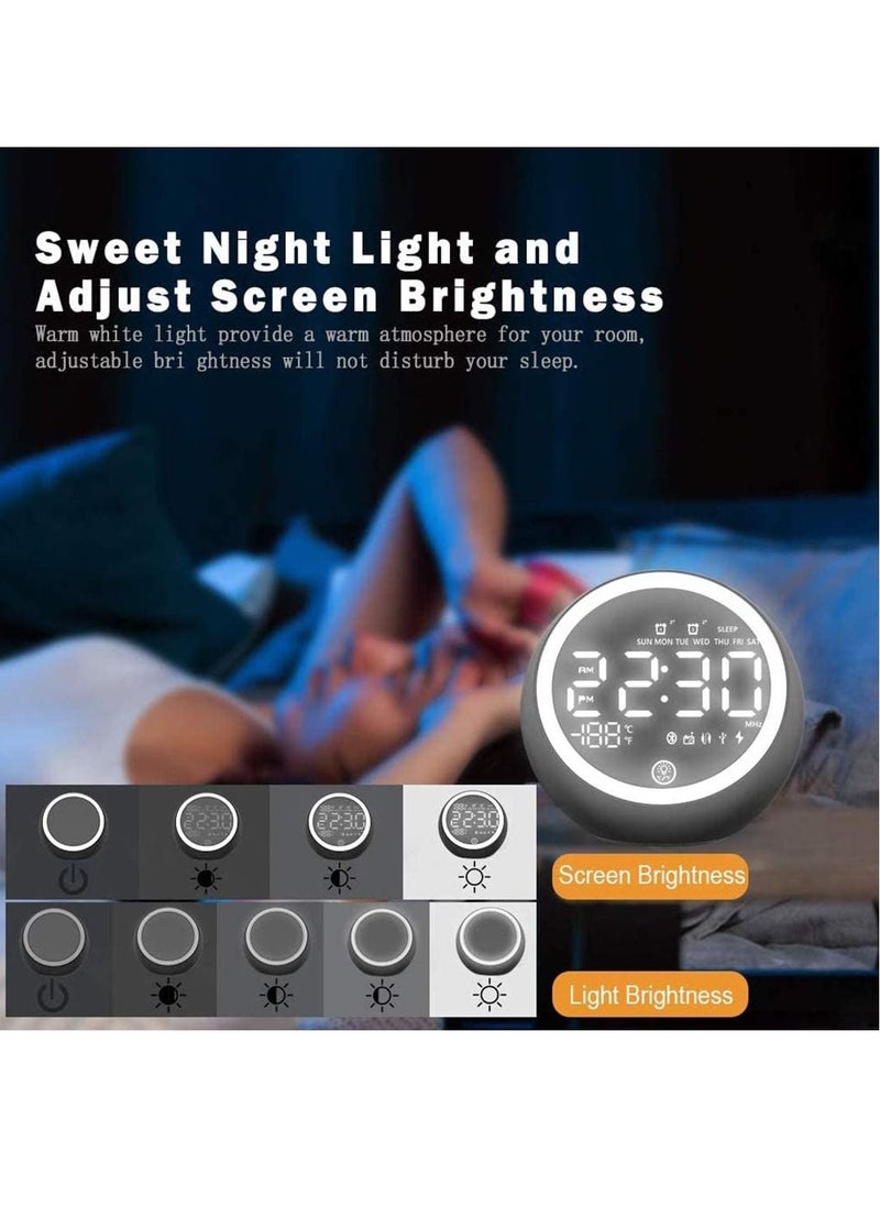 Y&D - Digital Alarm Clock Bedside Radio Clocks,Bluetooth Speaker,Dual Alarm,Snooze,Dimmer,Sleep Timer,Night Lights,FM Radio,Thermometer,Backup Battery System(Black) - Image 1