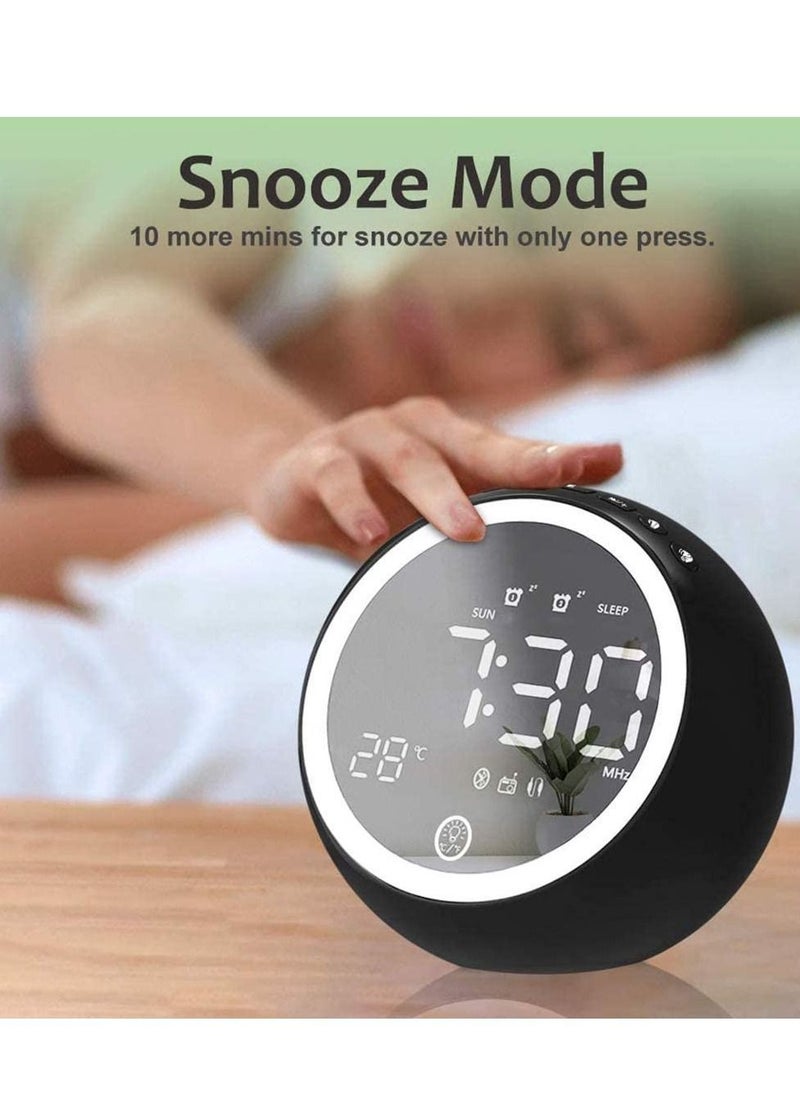 Y&D - Digital Alarm Clock Bedside Radio Clocks,Bluetooth Speaker,Dual Alarm,Snooze,Dimmer,Sleep Timer,Night Lights,FM Radio,Thermometer,Backup Battery System(Black) - Image 1