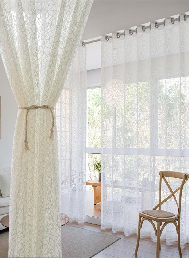 2 Panels Sheer Curtains for Bedroom or Livingroom Decoration Beige  - Image 1
