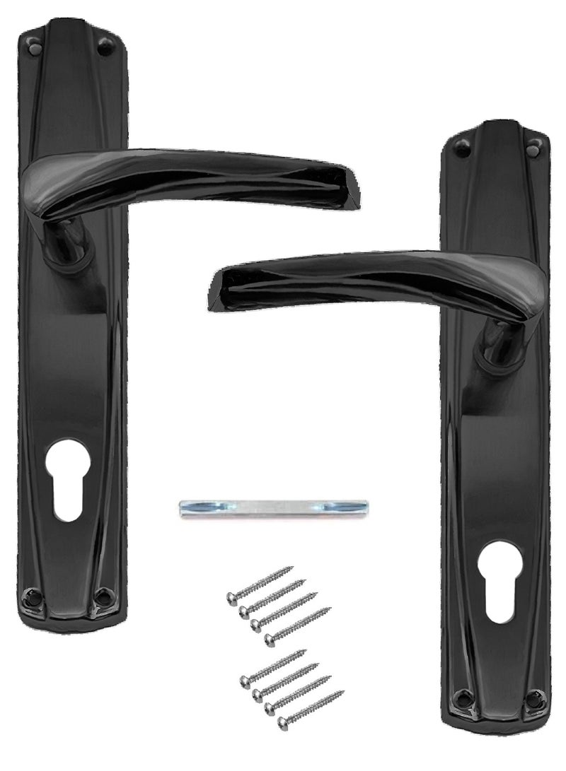 Pair Of Door Handles With Lock Slot Black Color