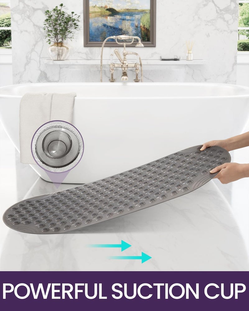 DEXI Bathtub Mat Non Slip Shower Floor Mats for Bathroom Bath Tub Washable Suction Cup 16"x35",Clear Gray - Image 4