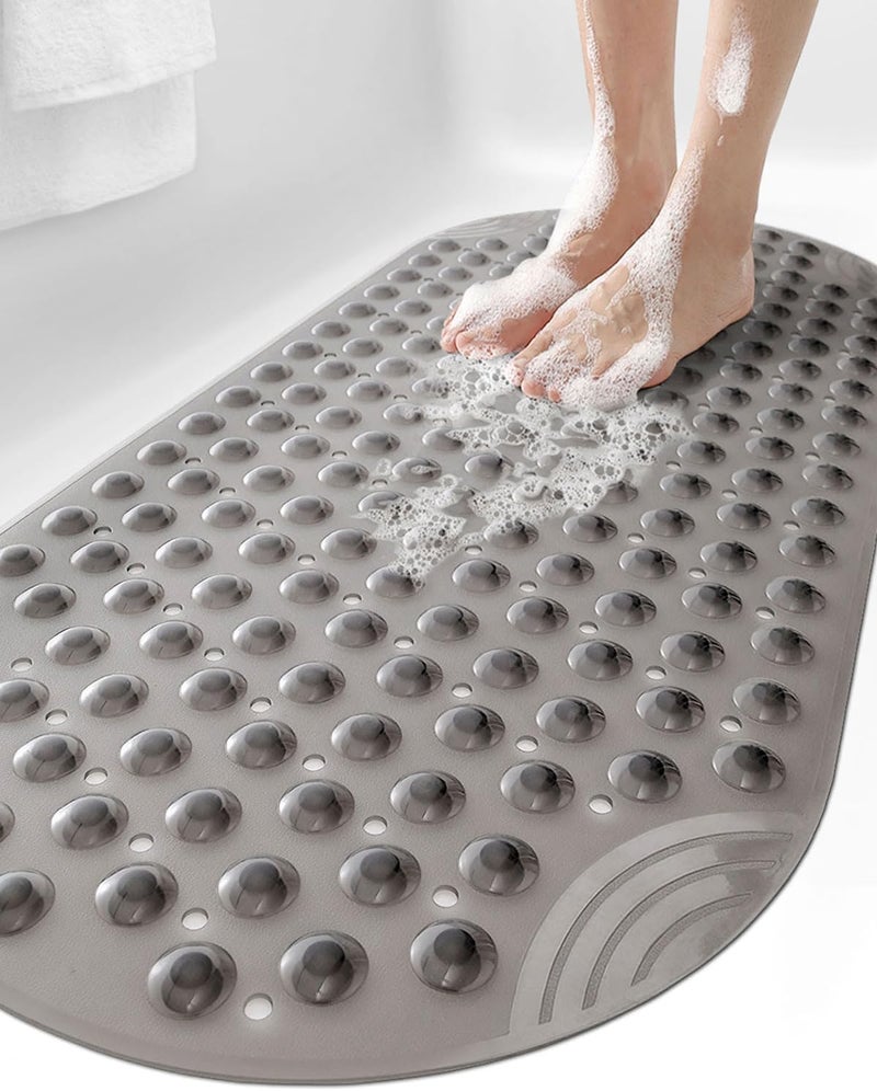 DEXI Bathtub Mat Non Slip Shower Floor Mats for Bathroom Bath Tub Washable Suction Cup 16"x35",Clear Gray - Image 1