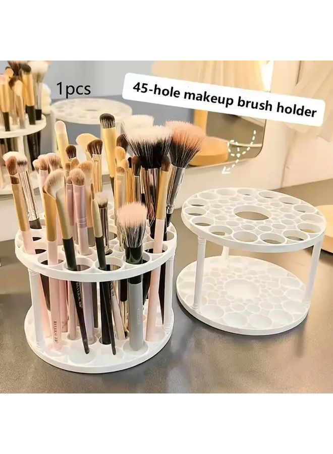 White Large Capacity Desktop Makeup Brush Holder Organizer With Multiple Compartments And Central Slot For Countertop Vanity Storage 1pc - Image 1
