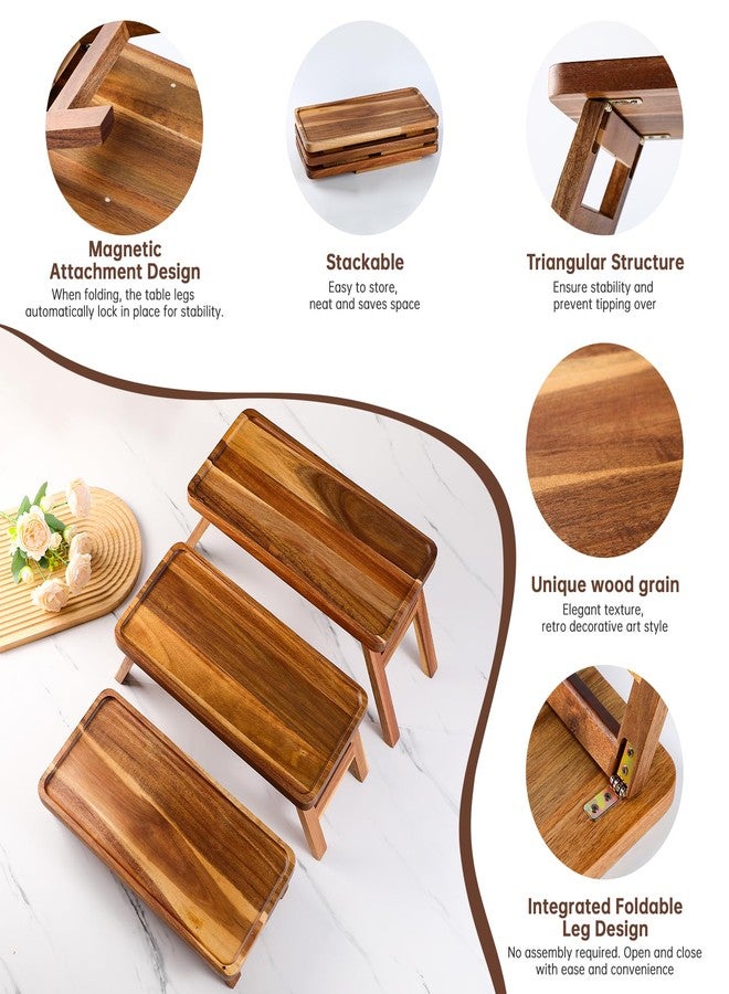 ECWAY 3 Tier Serving Tray 17 Inch Wooden Tiered Tray Stand Foldable Dessert Table Display Set Decor Charcuterie Boards Rustic Wood Platters Trays for Party Food Display - Image 2