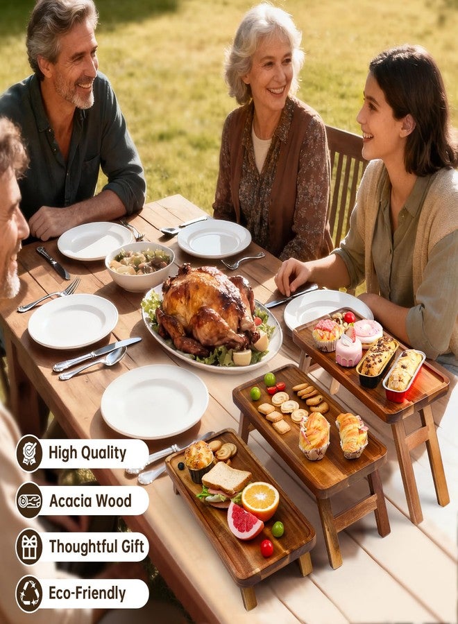 ECWAY 3 Tier Serving Tray 17 Inch Wooden Tiered Tray Stand Foldable Dessert Table Display Set Decor Charcuterie Boards Rustic Wood Platters Trays for Party Food Display - Image 4