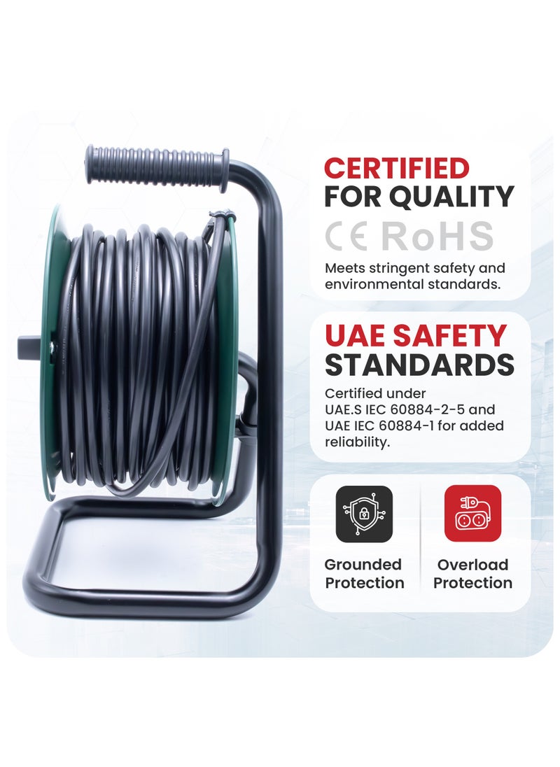 ADMORE Four Socket Open Cable Reel Extension Lead with Winding Handle, Thermal Cut Out and Power Switch, 25 Metres High Visibility Cable, Green  - Image 5