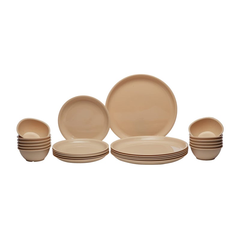 Gluman Round Plastic Dinner Set | Plastic Unbreakable Dinner Set | Big Plates Set of 6, Quarter Plates Set of 6 & 12 Pieces Katori | 100% Food Grade | Microwave, Dishwasher & Freezer Safe (Beige) - Image 1