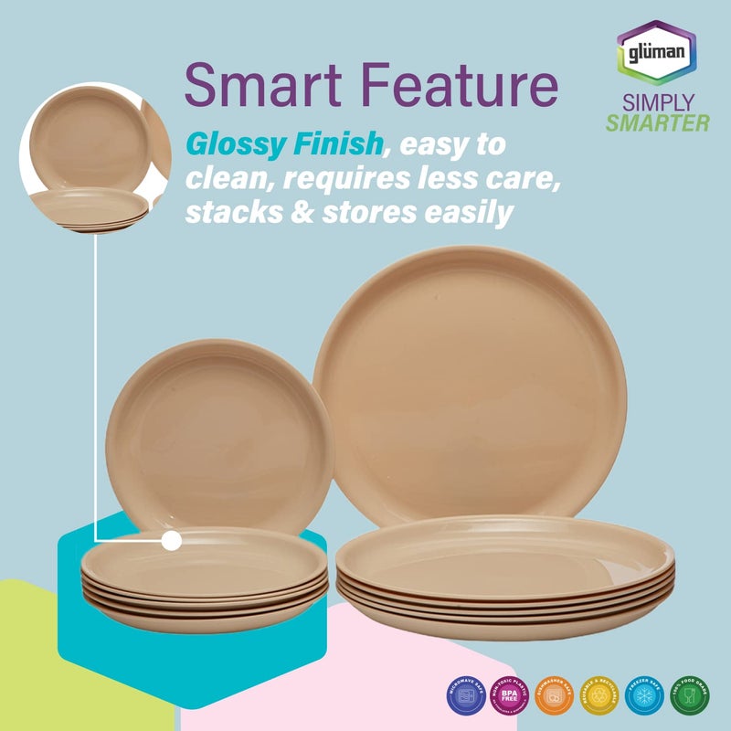 Gluman Round Plastic Dinner Set | Plastic Unbreakable Dinner Set | Big Plates Set of 6, Quarter Plates Set of 6 & 12 Pieces Katori | 100% Food Grade | Microwave, Dishwasher & Freezer Safe (Beige) - Image 4