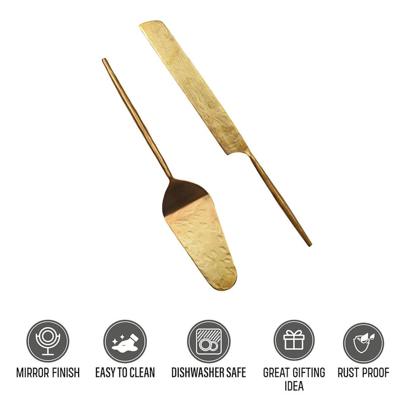 Mirra Sapphire Collection - Cake Server & Knives Set of 2 with Luxurious Gift Box (Gold) - Image 5