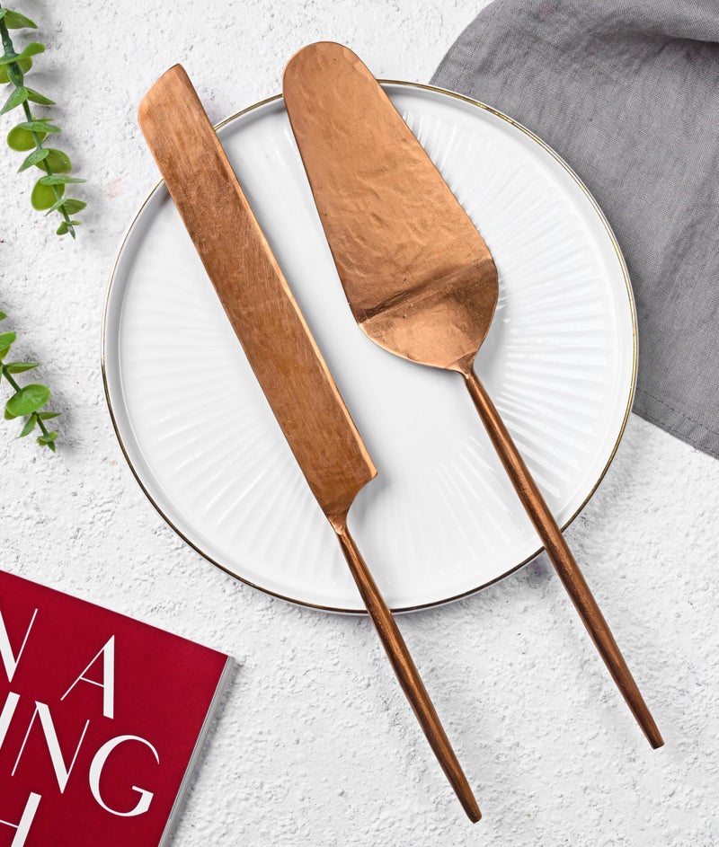 Mirra Sapphire Collection - Cake Server & Knives Set of 2 with Luxurious Gift Box (Gold) - Image 2