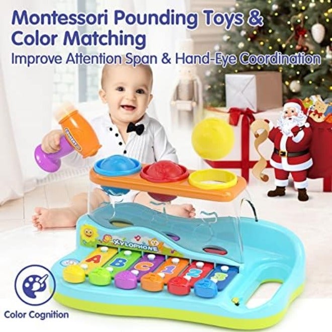 HOLA Toys for 1 Year Old Boy Birthday Gift, 4 in 1 Musical Pounding Xylophone Baby Toys 6-12-18 Months, Montessori Learning Toys for Toddlers 1-3, Early Educational Easter Basket Stuffers - Image 4