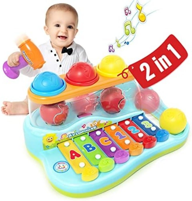 HOLA Toys for 1 Year Old Boy Birthday Gift, 4 in 1 Musical Pounding Xylophone Baby Toys 6-12-18 Months, Montessori Learning Toys for Toddlers 1-3, Early Educational Easter Basket Stuffers - Image 3