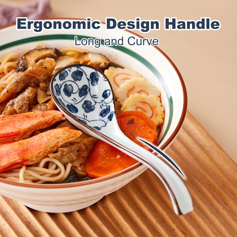 Hoilse Ceramic Soup Spoons  Asian Soup Spoon Japanese Ramen Spoons Long Handle Perfect Depth Spoon Set For Soup Dumpling  Pho  Noodles  Miso  Chinese Wonton  Dishwasher Safe- Set Of 4- Blue - Image 5