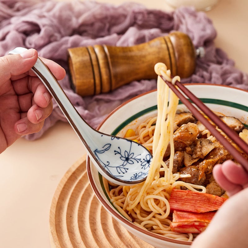 Hoilse Ceramic Soup Spoons  Asian Soup Spoon Japanese Ramen Spoons Long Handle Perfect Depth Spoon Set For Soup Dumpling  Pho  Noodles  Miso  Chinese Wonton  Dishwasher Safe- Set Of 4- Blue - Image 3