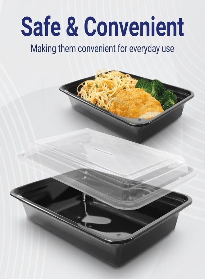 6 Pieces Microwave Disposable Container With Lid Rectangular - 1 Compartment Meal Prep Container Set - Plastic Container For Kitchen Food Storage - Take Away Containers For Lunch Boxes - Image 1