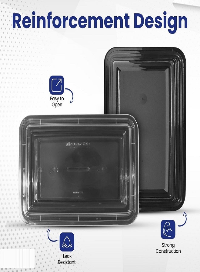 6 Pieces Microwave Disposable Container With Lid Rectangular - 1 Compartment Meal Prep Container Set - Plastic Container For Kitchen Food Storage - Take Away Containers For Lunch Boxes - Image 2
