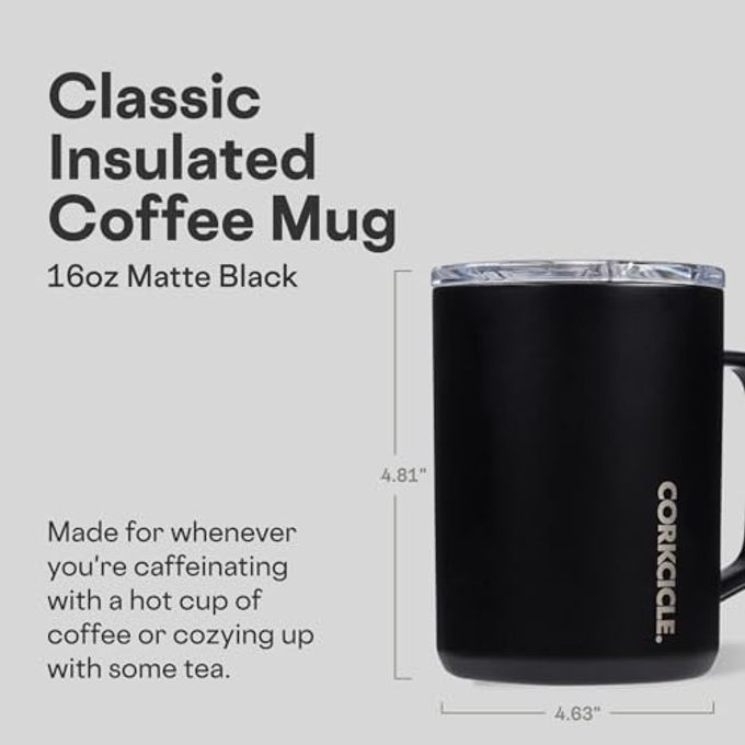 CORKCICLE Classic Coffee Mug Triple Insulated Stainless Steel for Travel Shatter-Proof Lid Easy Grip Keeps Drink Hot Over 3 Hours Holiday Mug Gift Great for Gifting Warmth 16 oz Black - Image 5