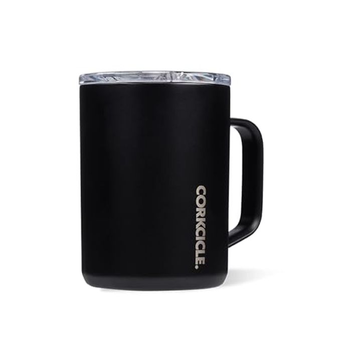 CORKCICLE Classic Coffee Mug Triple Insulated Stainless Steel for Travel Shatter-Proof Lid Easy Grip Keeps Drink Hot Over 3 Hours Holiday Mug Gift Great for Gifting Warmth 16 oz Black - Image 1