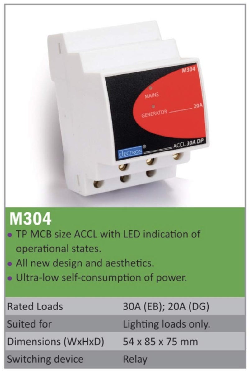 Electron ACCL M304 - Single Phase Automatic Changeover Cum Current Limiter (DG: 20A (4000W)) - Image 2