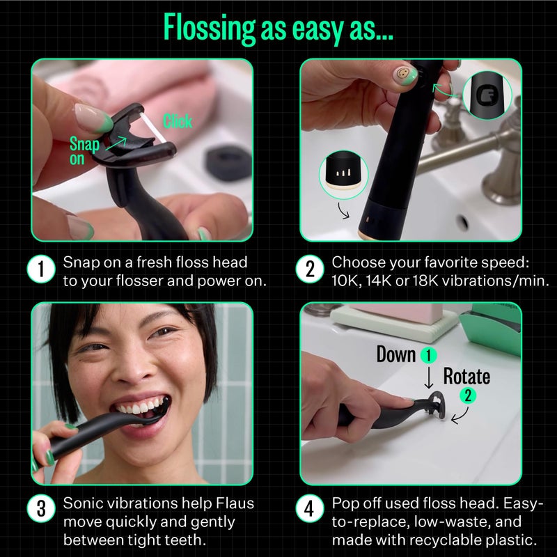 FLAUS Electric Flosser Refills (Oprah's List, Shark Tank) 90ct Extra Strong Woven Dental Floss Heads - No Break, Ultra Durable Refillable Dental Floss Picks for Teeth, Flossing Denstist Tooth Flossers - Image 5