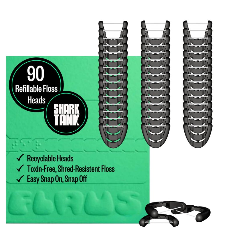 FLAUS Electric Flosser Refills (Oprah's List, Shark Tank) 90ct Extra Strong Woven Dental Floss Heads - No Break, Ultra Durable Refillable Dental Floss Picks for Teeth, Flossing Denstist Tooth Flossers - Image 1