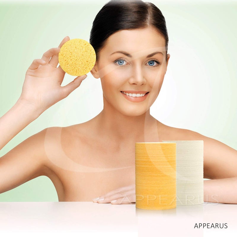 Appearus Facial Sponges - APPEARUS Compressed Natural Cellulose Face Sponge - Made in USA - Spa Sponges for Face Cleansing, Massage, Pore Exfoliating, Mask, Makeup Removal (50 Count) (Yellow) - Image 3