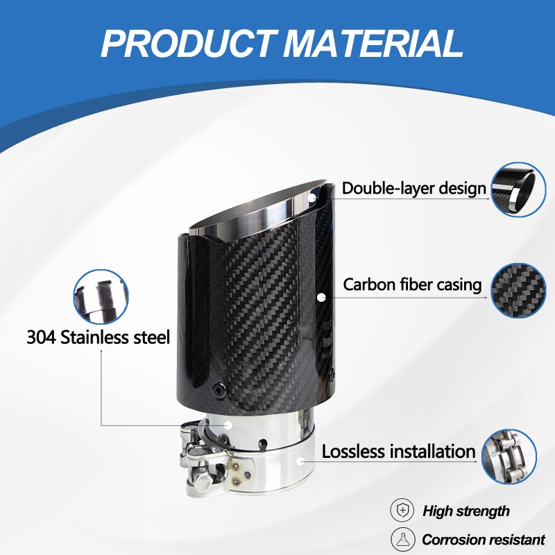 Jyphorixal Carbon Fiber Exhaust Tip, 2.5" Inlet to 4" Outlet, Universal Muffler Tail Pipe for Automotive Exhaust Systems (Silver, 2.5" in 4" out) - Image 3