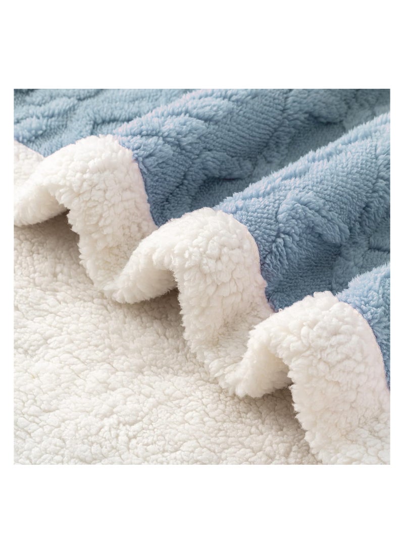 Fabienne Jacquard Sherpa Blanket Super King Size Faux Fur Bed Blanket 220x240cm Flannel Fleece Reversible Blanket Double Size Warm and Plush Throw Blanket Blue Grey  - Image 3
