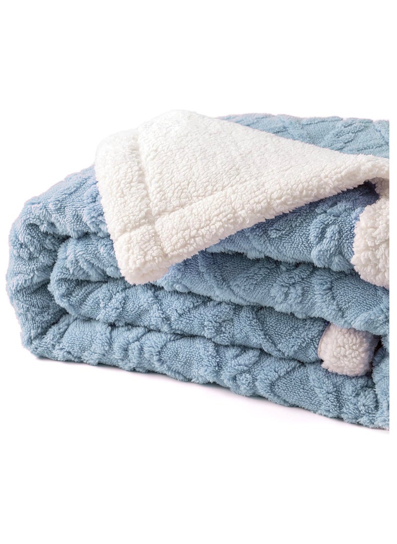Fabienne Jacquard Sherpa Blanket Super King Size Faux Fur Bed Blanket 220x240cm Flannel Fleece Reversible Blanket Double Size Warm and Plush Throw Blanket Blue Grey  - Image 1