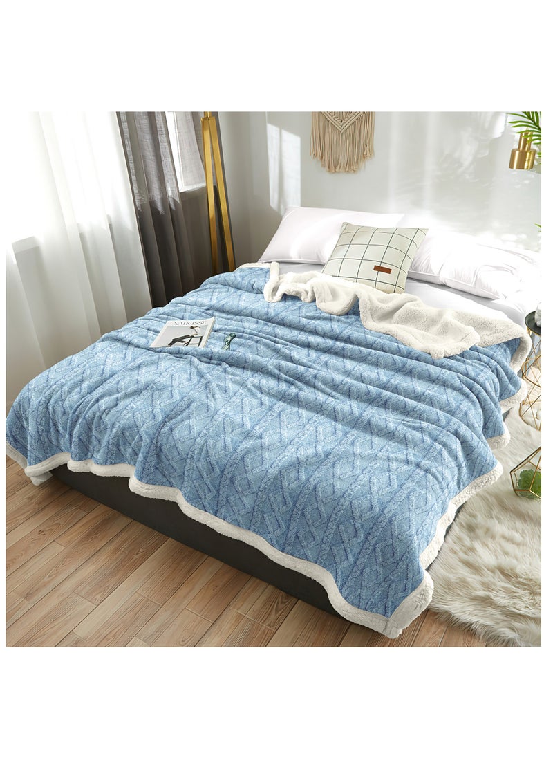 Fabienne Jacquard Sherpa Blanket Super King Size Faux Fur Bed Blanket 220x240cm Flannel Fleece Reversible Blanket Double Size Warm and Plush Throw Blanket Blue Grey  - Image 2