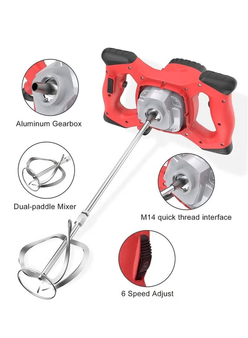 XiuWoo 2100W Concrete Cement Mixer, Portable Electric Paddle Mixer Adjustable 6 Speed Handheld Plaster Grout Paint Thinset Mortar Paddle Mixer Drill Mixer Stirring Tool - Image 2