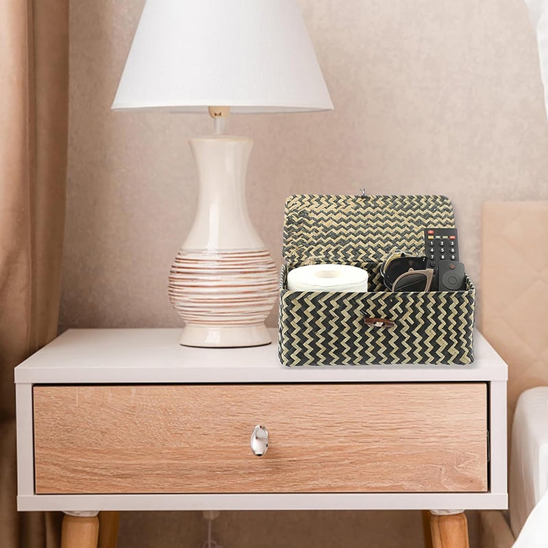 Hipiwe Seagrass Storage Baskets with Lid Woven Wicker Storage Bins for Organizing Natural Rectangular Home Organizer for Bedside Living Room Entryway Table,10.2" x 6.3" x 3.9" - Image 5