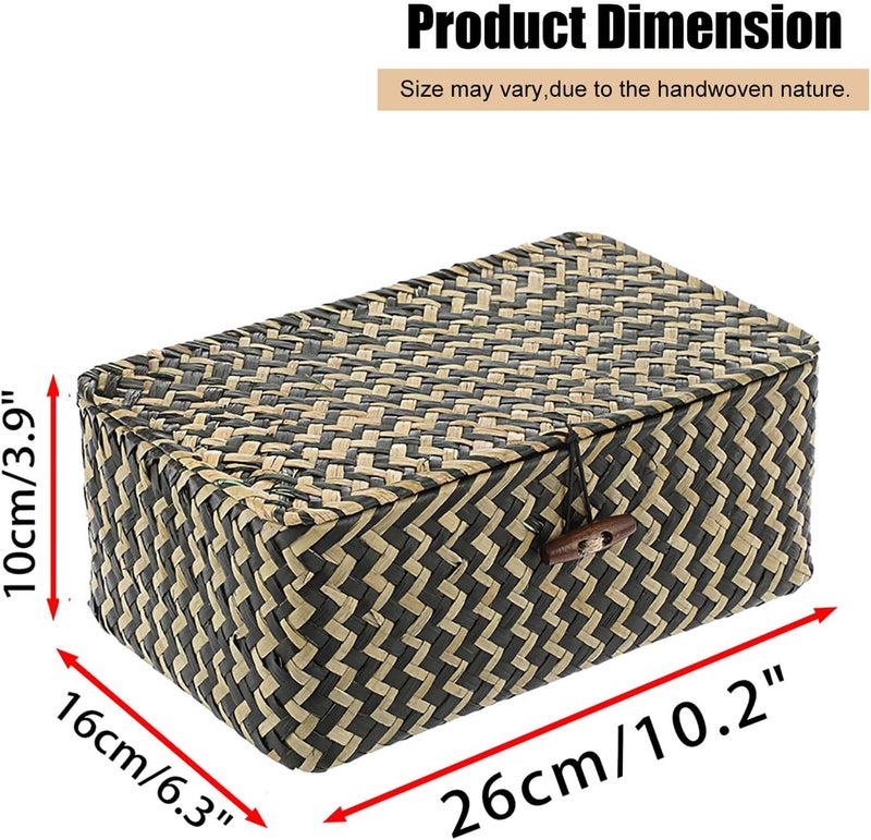 Hipiwe Seagrass Storage Baskets with Lid Woven Wicker Storage Bins for Organizing Natural Rectangular Home Organizer for Bedside Living Room Entryway Table,10.2" x 6.3" x 3.9" - Image 4