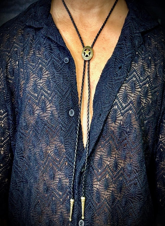 THE MEN THING STELLAR STAR - Retro Alloy Pendant Bolo Tie | Adjustable Genuine Leather Cowboy Necktie Necklace for Men & Boys - Image 2